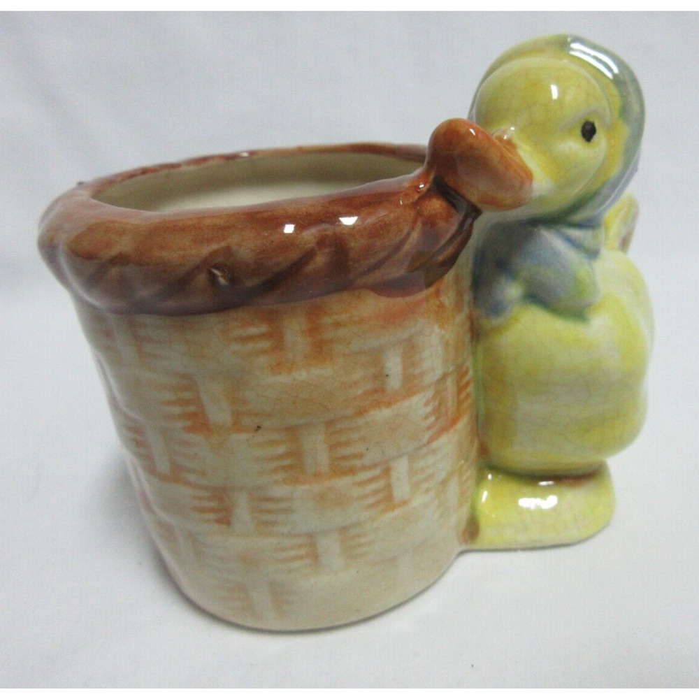 Vintage Yellow Duck w/Blue Hat and Basket Planter Occupied Japan 2.5"